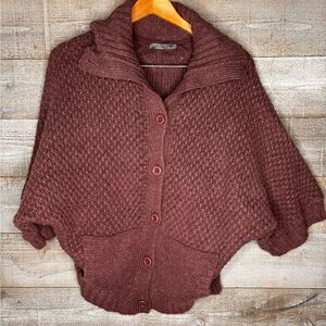 Prana med purple organic cotton wool blend Button-Up Sweater with Shawl Collar